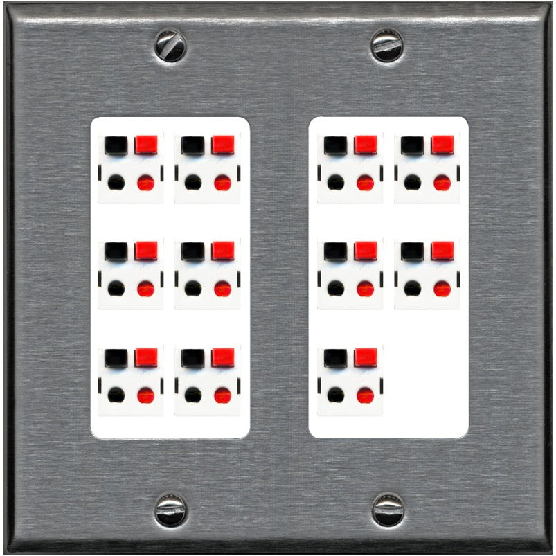 RiteAV 11.0 Surround Sound Speaker Wire Wall Plate Female Connectors - 2 Gang [Stainless/White]
