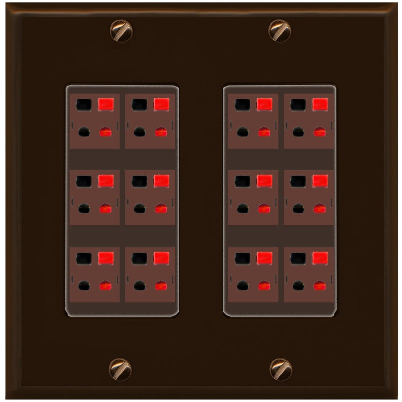 RiteAV 12.0 Surround Sound Speaker Cable Terminal Wire Wall Plate for Home Theater - 2 Gang [Brown/Brown]
