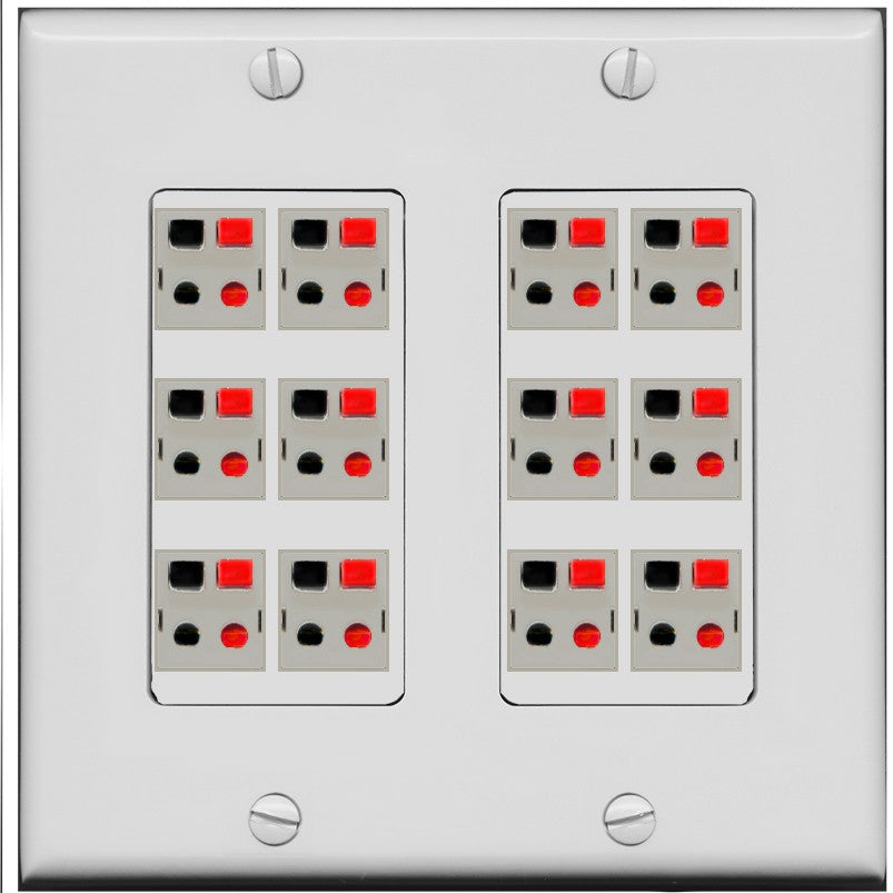RiteAV 12.0 Surround Sound Speaker Cable Terminal Wire Wall Plate for Home Theater - 2 Gang [Gray/Gray]