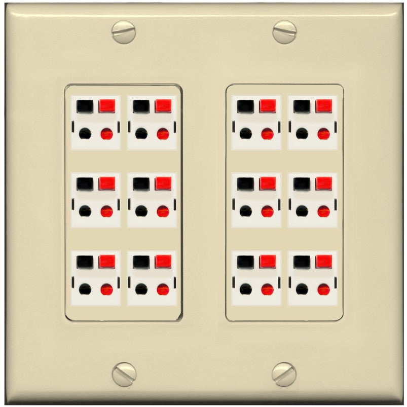 RiteAV 12.0 Surround Sound Speaker Cable Terminal Wire Wall Plate for Home Theater - 2 Gang [Ivory/Ivory]