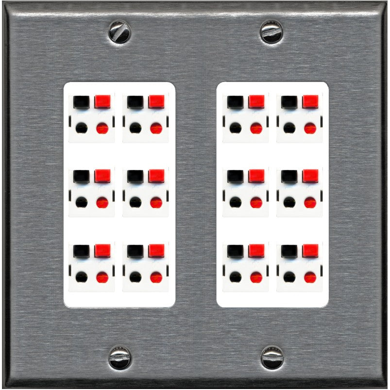 RiteAV 12.0 Surround Sound Speaker Cable Terminal Wire Wall Plate for Home Theater - 2 Gang [Stainless/White]
