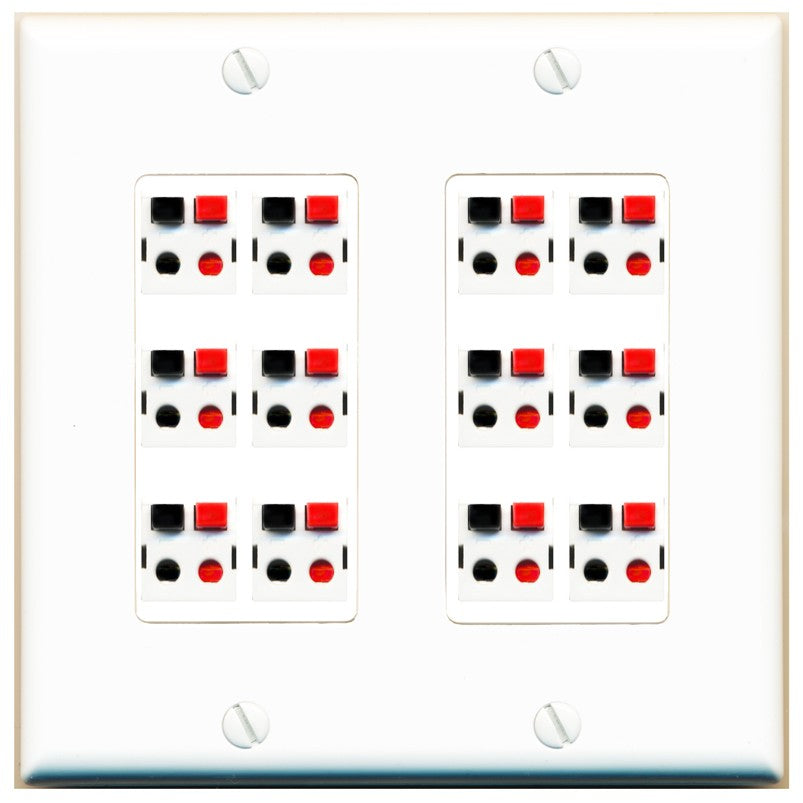 RiteAV 12.0 Surround Sound Speaker Cable Terminal Wire Wall Plate for Home Theater - 2 Gang [White]