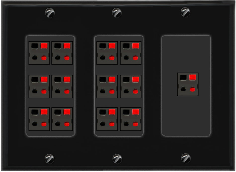 RiteAV 13.0 Surround Sound 13 Speaker Cable Terminal Wire Wall Plate for Home Theater - 3 Gang [Black]