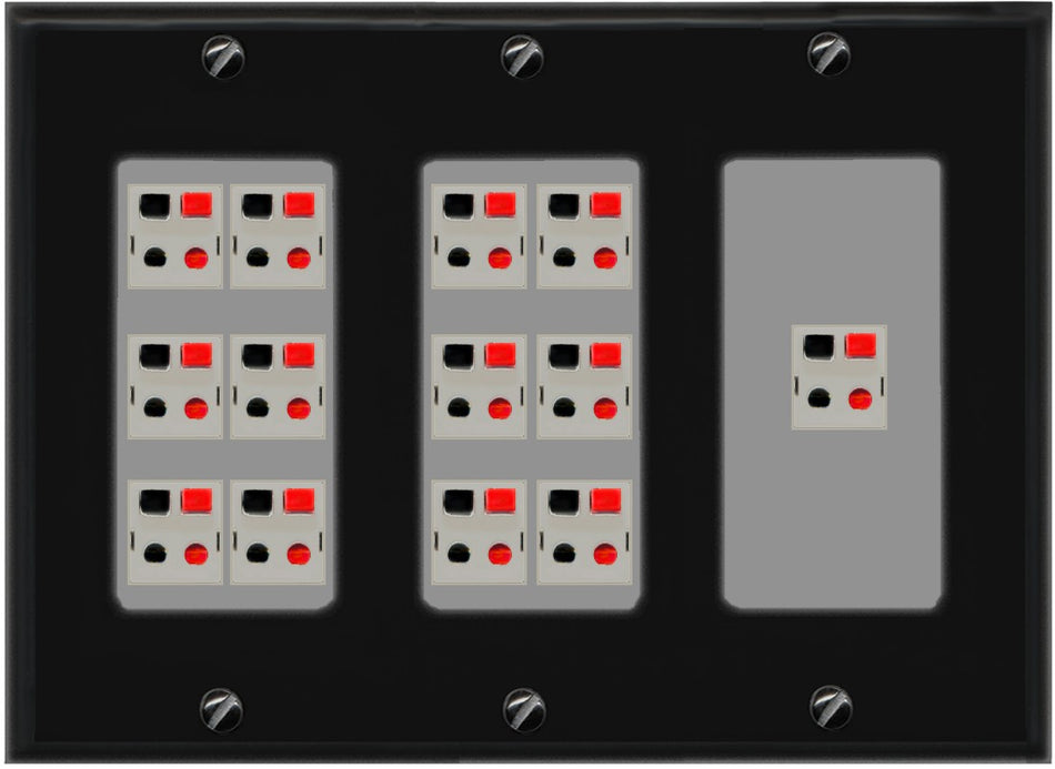 RiteAV 13.0 Surround Sound 13 Speaker Cable Terminal Wire Wall Plate for Home Theater - 3 Gang [Black/Gray]