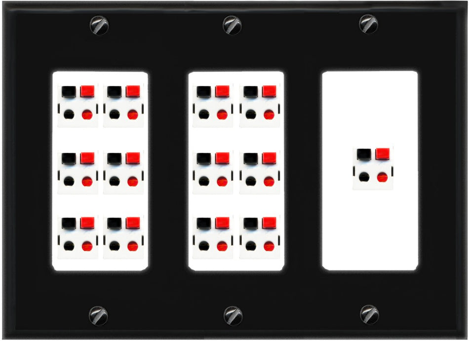 RiteAV 13.0 Surround Sound 13 Speaker Cable Terminal Wire Wall Plate for Home Theater - 3 Gang [Black/White]