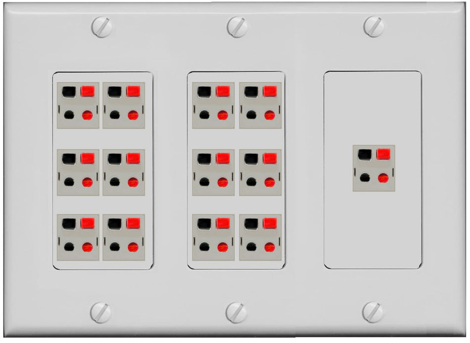 RiteAV 13.0 Surround Sound 13 Speaker Cable Terminal Wire Wall Plate for Home Theater - 3 Gang [Gray]