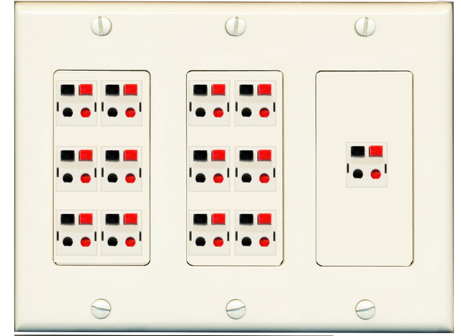 RiteAV 13.0 Surround Sound 13 Speaker Cable Terminal Wire Wall Plate for Home Theater - 3 Gang [Light Almond]