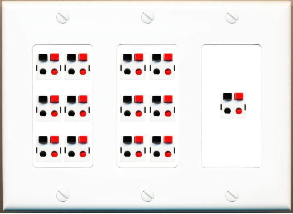 RiteAV 13.0 Surround Sound 13 Speaker Cable Terminal Wire Wall Plate for Home Theater - 3 Gang [White]