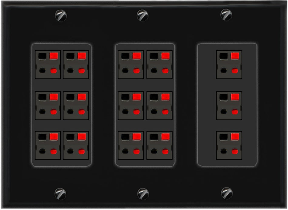 RiteAV 15.0 Surround Sound 15 Speaker Cable Terminal Wire Wall Plate for Home Theater - 3 Gang [Black]