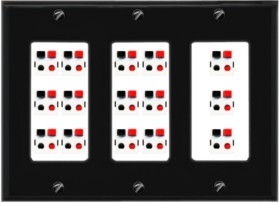 RiteAV 15.0 Surround Sound 15 Speaker Cable Terminal Wire Wall Plate for Home Theater - 3 Gang [Black/White]