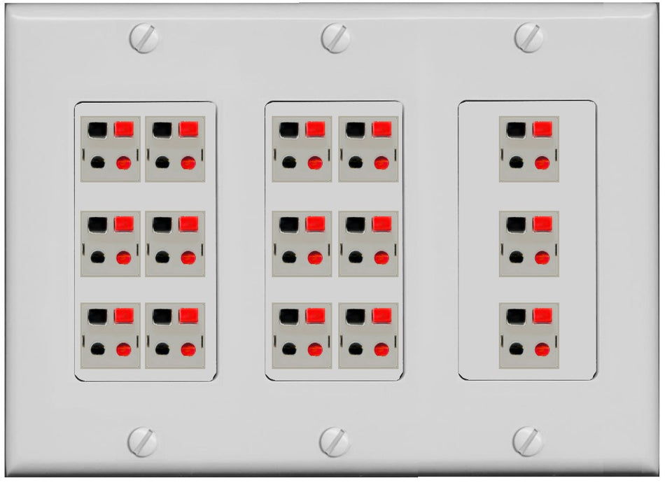 RiteAV 15.0 Surround Sound 15 Speaker Cable Terminal Wire Wall Plate for Home Theater - 3 Gang [Gray]