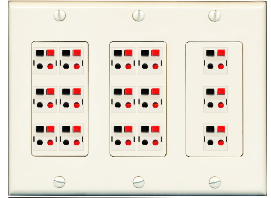 RiteAV 15.0 Surround Sound 15 Speaker Cable Terminal Wire Wall Plate for Home Theater - 3 Gang [Light Almond]