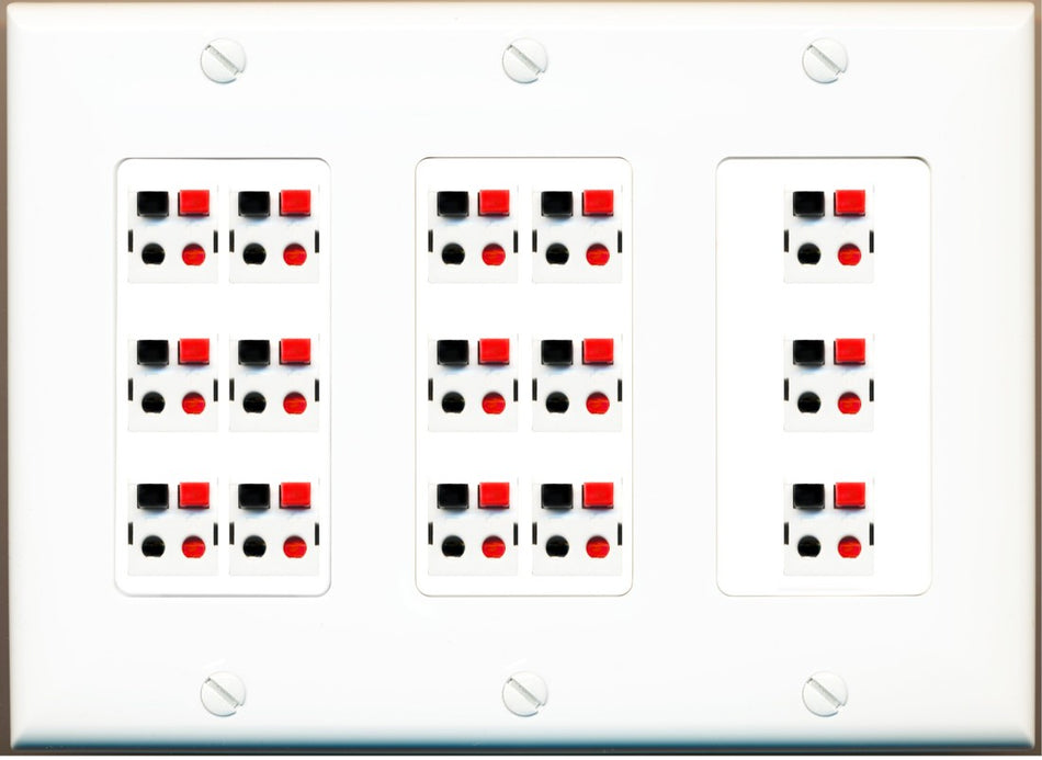 RiteAV 15.0 Surround Sound 15 Speaker Cable Terminal Wire Wall Plate for Home Theater - 3 Gang [White]