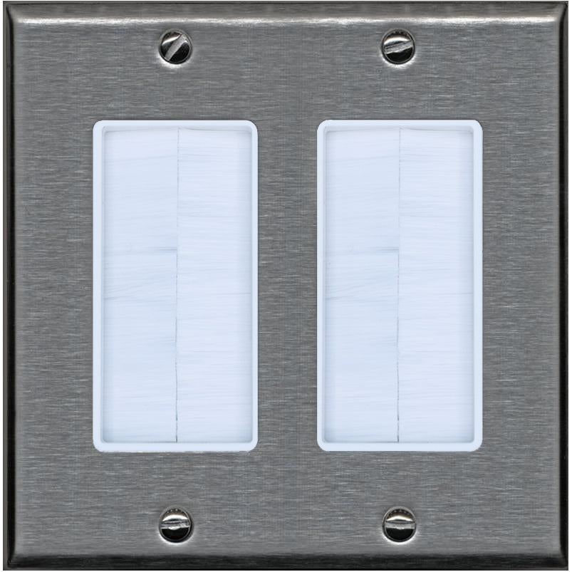 RiteAV 2 Gang Brush Plate Pass Through Decorative Stainless Steel Wall Plate
