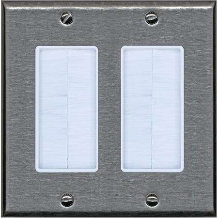 RiteAV 2 Gang Brush Plate Pass Through Decorative Stainless Steel Wall Plate