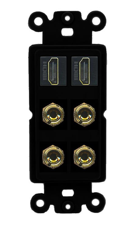RiteAV 2 Speaker 4 Banana Binding Post Wall Plate with 2 HDMI Jacks - Rocker [Black/Black]