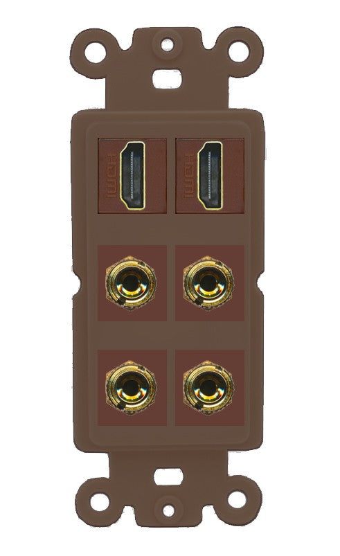 RiteAV 2 Speaker 4 Banana Binding Post Wall Plate with 2 HDMI Jacks - Rocker [Brown/Brown]