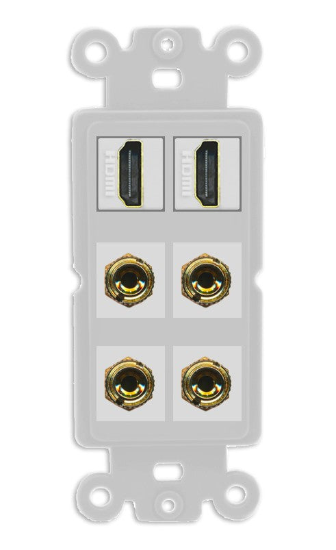 RiteAV 2 Speaker 4 Banana Binding Post Wall Plate with 2 HDMI Jacks - Rocker [Gray/Gray]