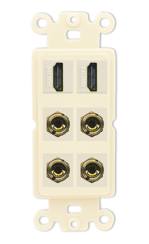 RiteAV 2 Speaker 4 Banana Binding Post Wall Plate with 2 HDMI Jacks - Rocker [Light-Almond]