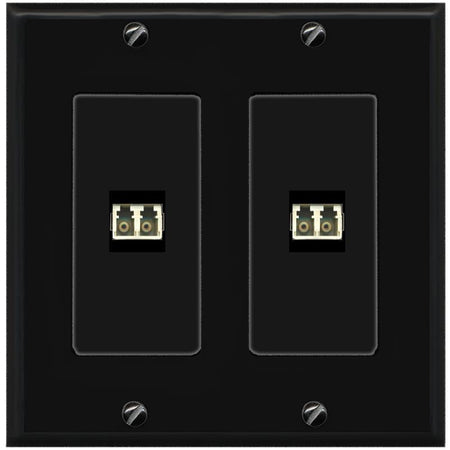 RiteAV 2 Port LC Fiber Optic Multimode Duplex Wall Plate - 2 Gang [Black/Black]