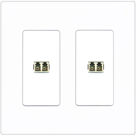 RiteAV 2 Port LC Fiber Optic Multimode Duplex Wall Plate - 2 Gang [Screwless White]