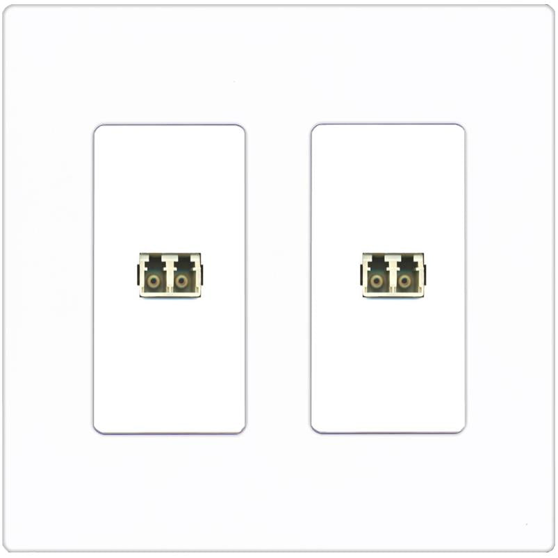RiteAV 2 Port LC Fiber Optic Multimode Duplex Wall Plate - 2 Gang [Screwless White]