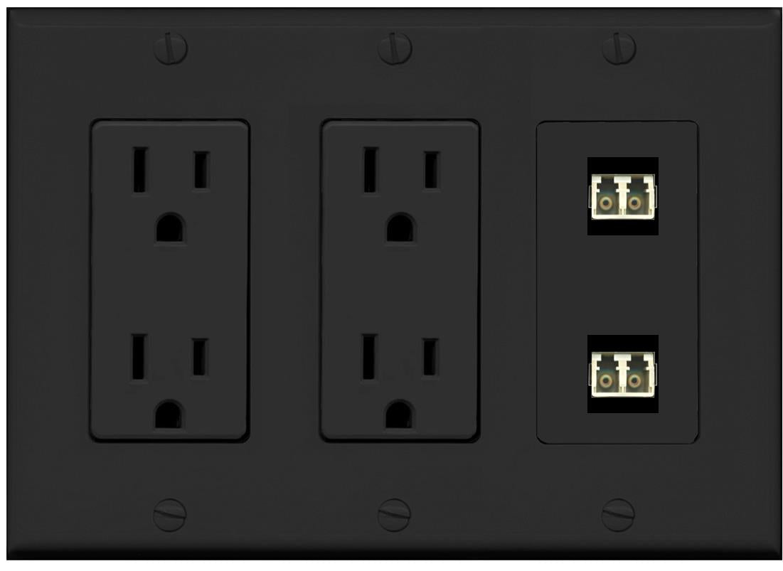 RiteAV 2 Port LC Fiber Optic Multimode Duplex Wall Plate - 2 Outlet [Black/Black]