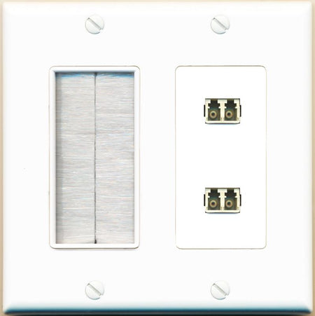 RiteAV 2 Port LC Fiber Optic Multimode Duplex Wall Plate - Brush [White]