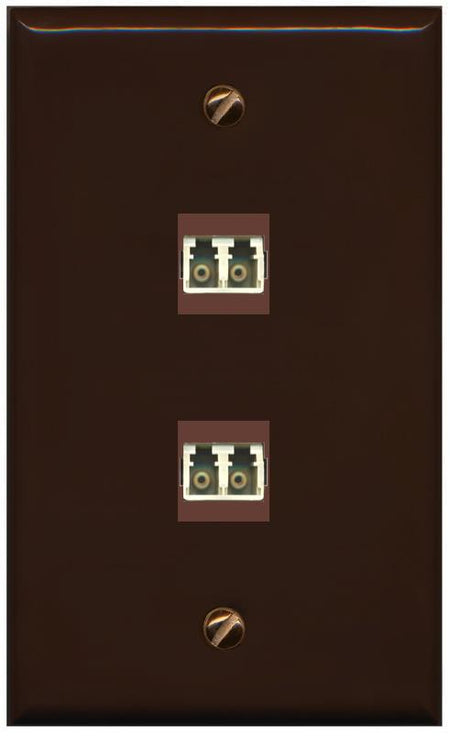 RiteAV 2 Port LC Fiber Optic Multimode Duplex Wall Plate - Flat [Brown/Brown]
