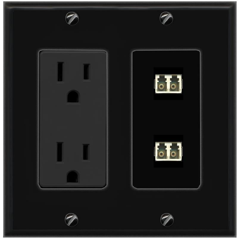RiteAV 2 Port LC Fiber Optic Multimode Duplex Wall Plate - Outlet [Black/Black]