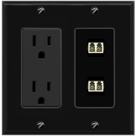RiteAV 2 Port LC Fiber Optic Multimode Duplex Wall Plate - Outlet [Black/Black]