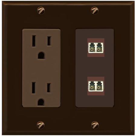 RiteAV 2 Port LC Fiber Optic Multimode Duplex Wall Plate - Outlet [Brown/Brown]