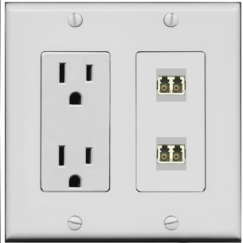 RiteAV 2 Port LC Fiber Optic Multimode Duplex Wall Plate - Outlet [Gray/Gray]