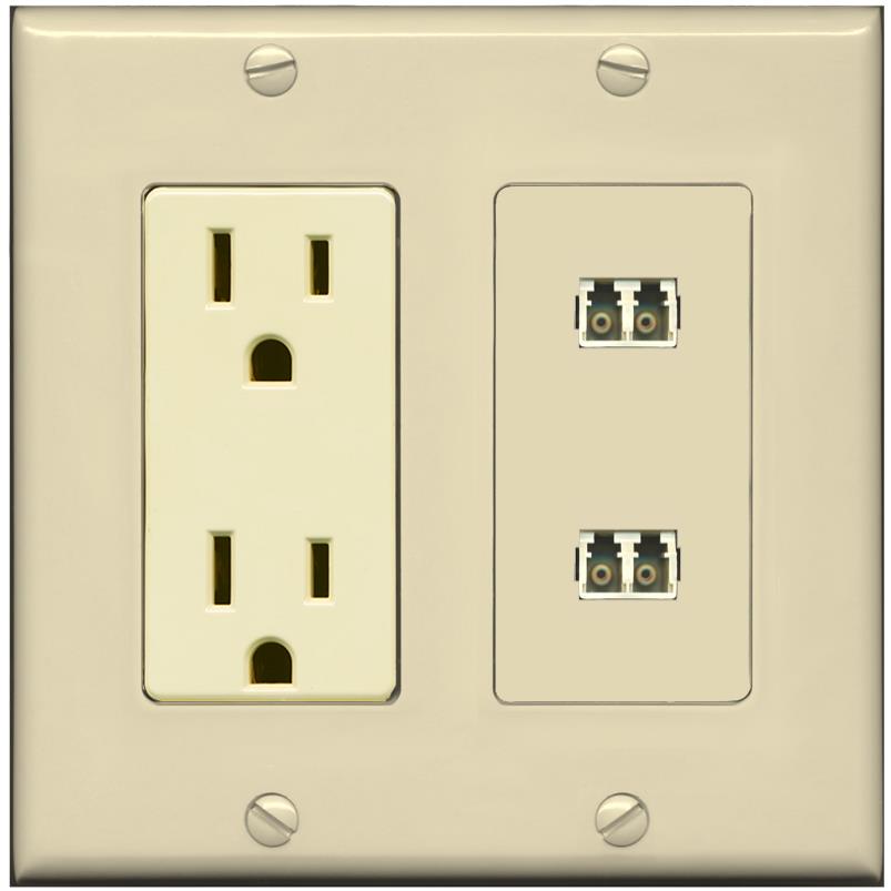 RiteAV 2 Port LC Fiber Optic Multimode Duplex Wall Plate - Outlet [Ivory/Ivory]