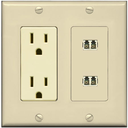 RiteAV 2 Port LC Fiber Optic Multimode Duplex Wall Plate - Outlet [Ivory/Ivory]