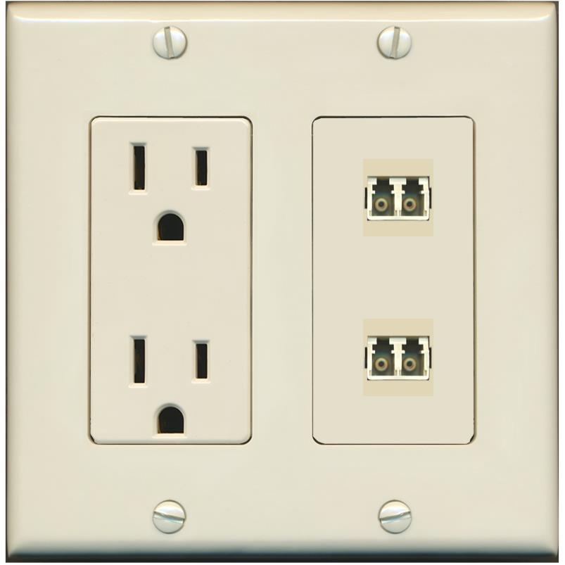 RiteAV 2 Port LC Fiber Optic Multimode Duplex Wall Plate - Outlet [Light-Almond]
