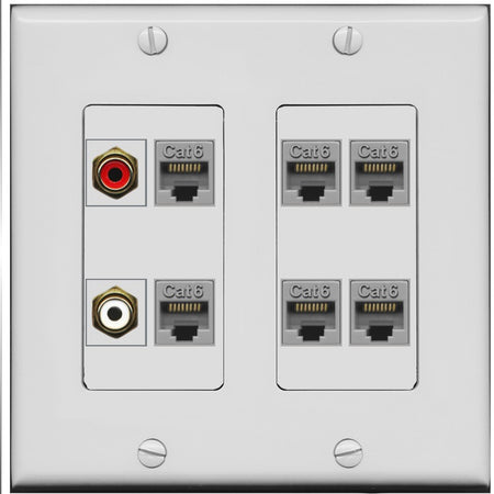 RiteAV 2 RCA 6 Cat6 RJ45 Ethernet Wall Plate - 2 Gang [Gray/Gray]