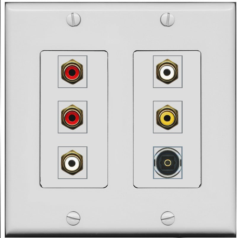RiteAV 5 RCA (2 Red, 2 White, 1 Yellow) Toslink Wall Plate - 2 Gang [Gray/Gray]