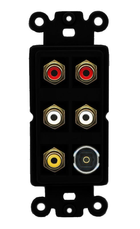 RiteAV 5 RCA (2 Red, 2 White, 1 Yellow) Toslink Wall Plate - Rocker [Black/Black]