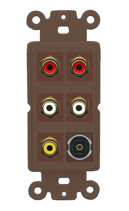 RiteAV 5 RCA (2 Red, 2 White, 1 Yellow) Toslink Wall Plate - Rocker [Brown/Brown]