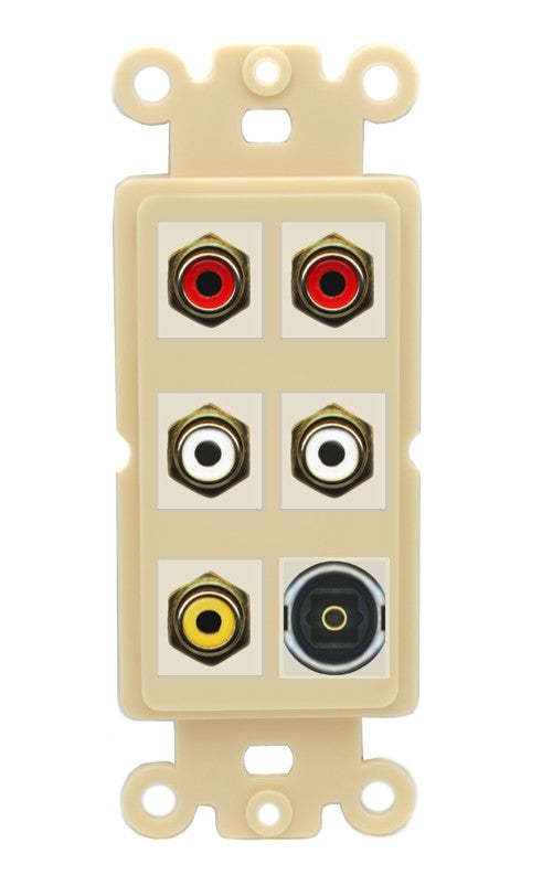 RiteAV 5 RCA (2 Red, 2 White, 1 Yellow) Toslink Wall Plate - Rocker [Ivory/Ivory]