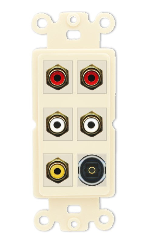 RiteAV 5 RCA (2 Red, 2 White, 1 Yellow) Toslink Wall Plate - Rocker [Light-Almond]