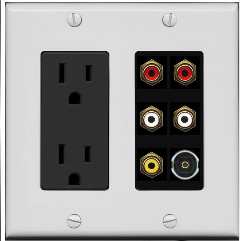 RiteAV 5 RCA (2 Red, 2 White, 1 Yellow) Toslink Wall Plate - Outlet [Gray/Black]