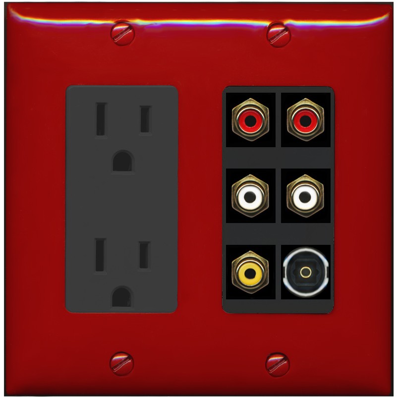 RiteAV 5 RCA (2 Red, 2 White, 1 Yellow) Toslink Wall Plate - Outlet [Red/Black]