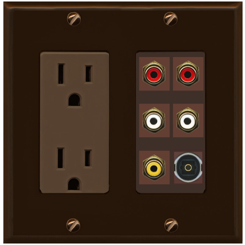 RiteAV 5 RCA (2 Red, 2 White, 1 Yellow) Toslink Wall Plate - Outlet [Brown/Brown]