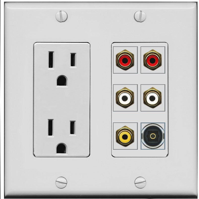 RiteAV 5 RCA (2 Red, 2 White, 1 Yellow) Toslink Wall Plate - Outlet [Gray/Gray]