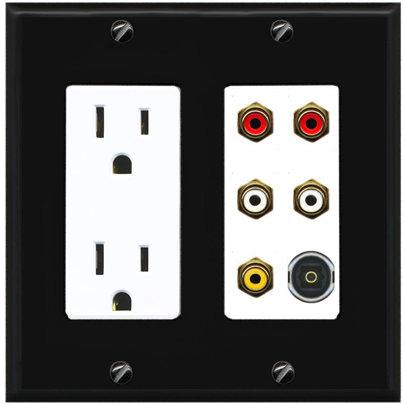 RiteAV 5 RCA (2 Red, 2 White, 1 Yellow) Toslink Wall Plate - Outlet [Black/White]