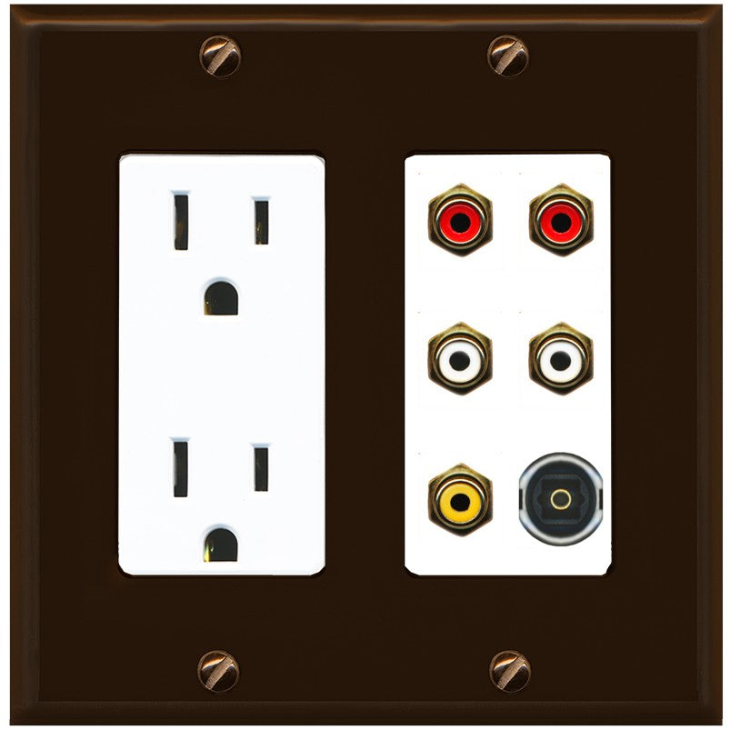 RiteAV 5 RCA (2 Red, 2 White, 1 Yellow) Toslink Wall Plate - Outlet [Brown/White]