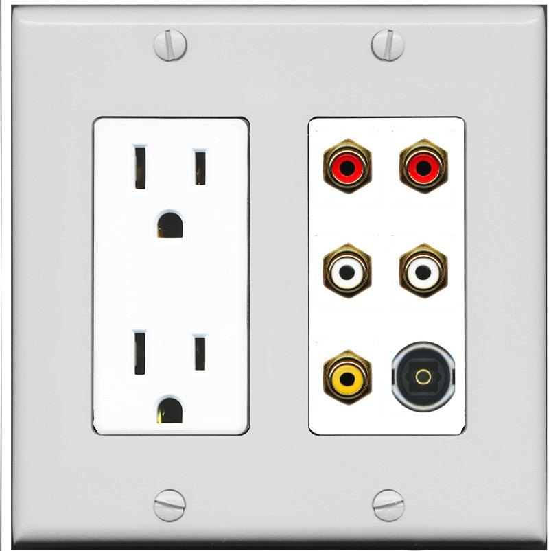 RiteAV 5 RCA (2 Red, 2 White, 1 Yellow) Toslink Wall Plate - Outlet [Gray/White]