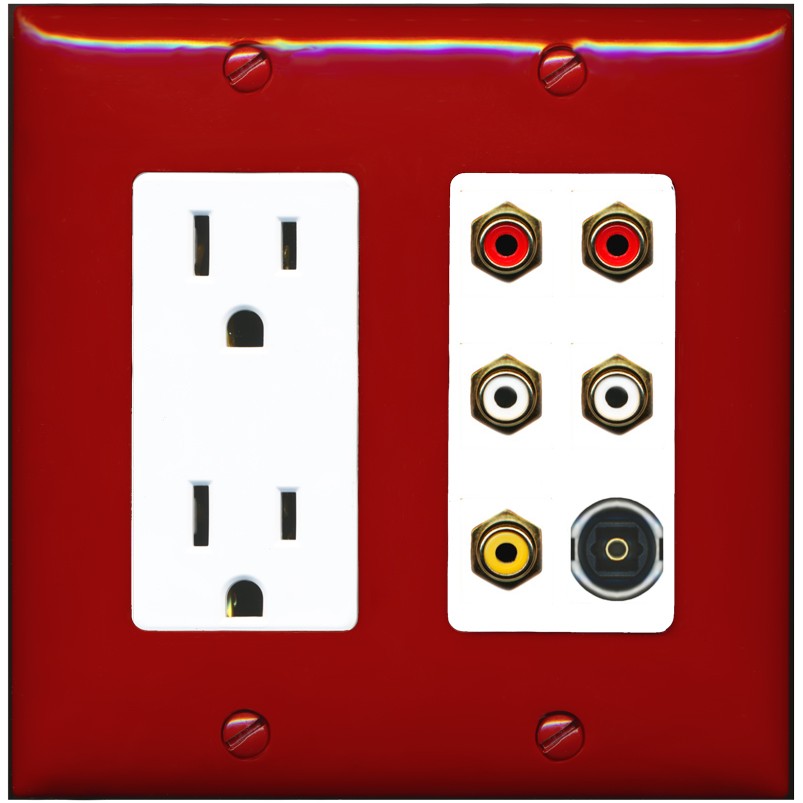 RiteAV 5 RCA (2 Red, 2 White, 1 Yellow) Toslink Wall Plate - Outlet [Red/White]